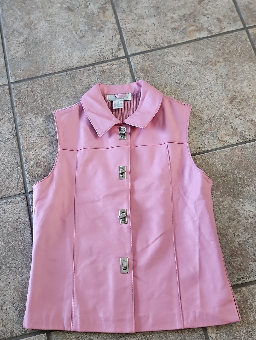 Lisa International Pink Lambskin Leather Sleeveless Vest